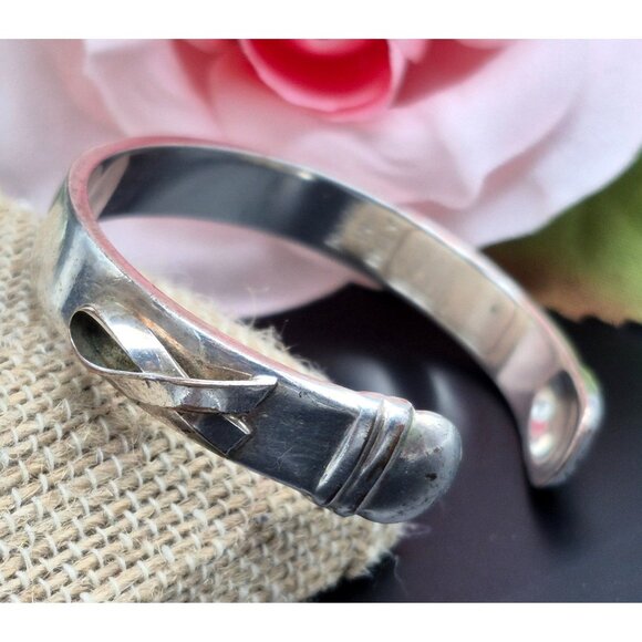 Small Child Sterling Silver Italy "Until There's A Cure" Cancer Bracelet 17.69G - Picture 1 of 11